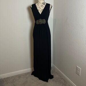 VTG ICE Maxi Dress Black Sleeveless Embellished Waist Evening Gown Size‎ 6